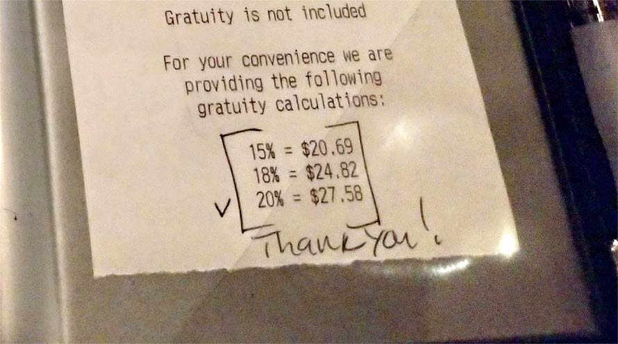 ハワイ お会計方法 レシートでチップ額を指定する