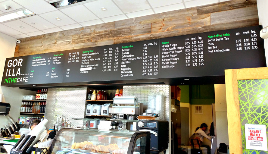 ハワイ ホノルル ワイキキ Gorilla in the Cafe(ゴリラインザカフェ) メニュー表