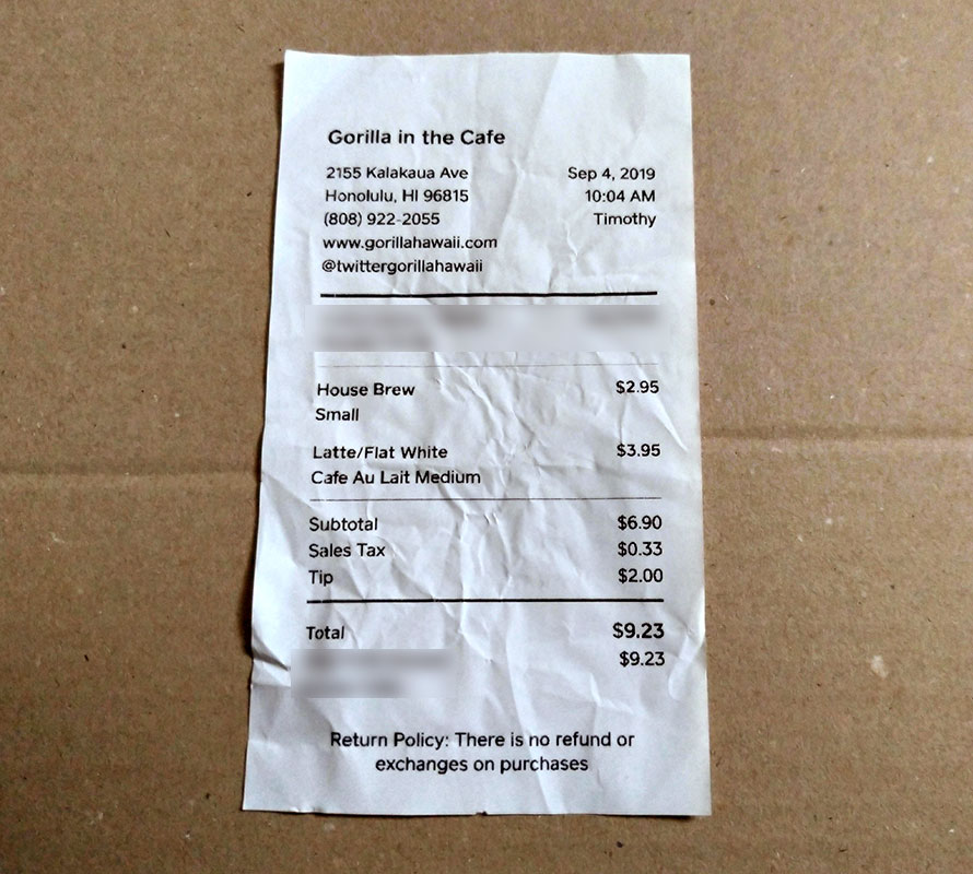 ハワイ ホノルル ワイキキ Gorilla in the Cafe(ゴリラインザカフェ) お値段